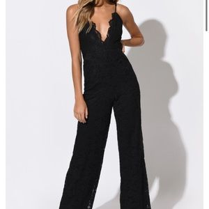 TOBI BLACK LACE WIDE LEG CAMI JUMPSUIT